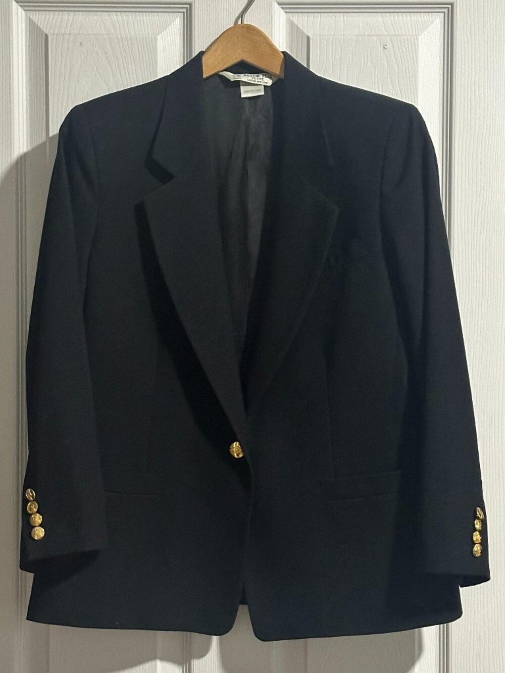 Austin Reed Classic Vintage Black Worsted Wool Blazer - Womens Petite Size 12